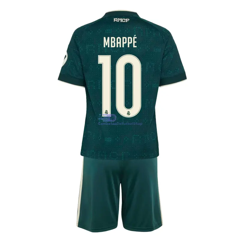 Camiseta MBAPPÉ 10 Real Madrid 2026/2027 2ª Equipación Verde Oscuro Niño Kit con Parche HP