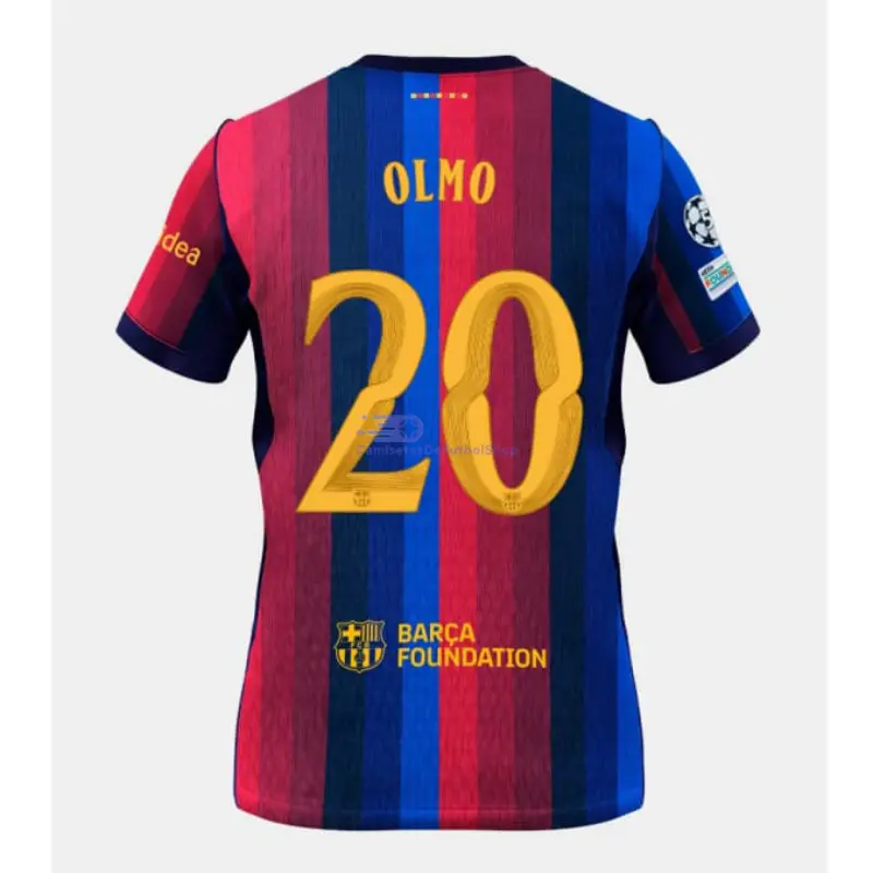Camiseta OLMO 20 Barcelona 2026/2027 1ª Equipación Rojo/Azul con Parche UCL
