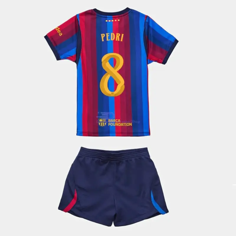 Camiseta PEDRI 8 Barcelona 2026/2027 1ª Equipación Rojo/Azul Niño Kit UCL