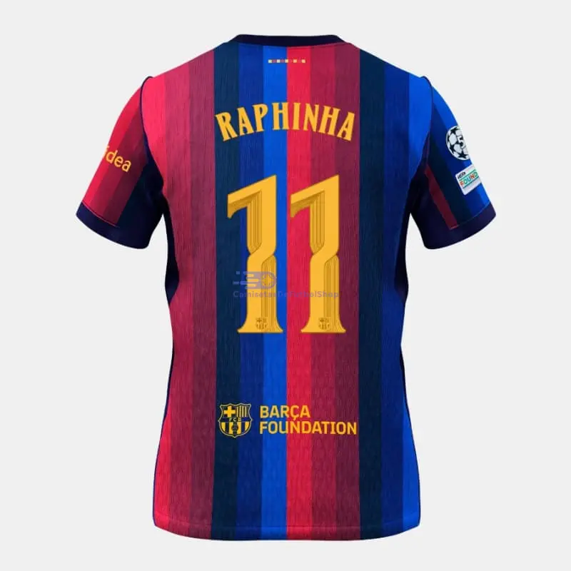 Camiseta RAPHINHA 11 Barcelona 2026/2027 1ª Equipación Rojo/Azul con Parche UCL