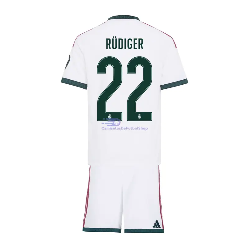 Camiseta RUDIGER 22 Real Madrid 2026/2027 1ª Equipación Blanco Niño Kit con Parche HP