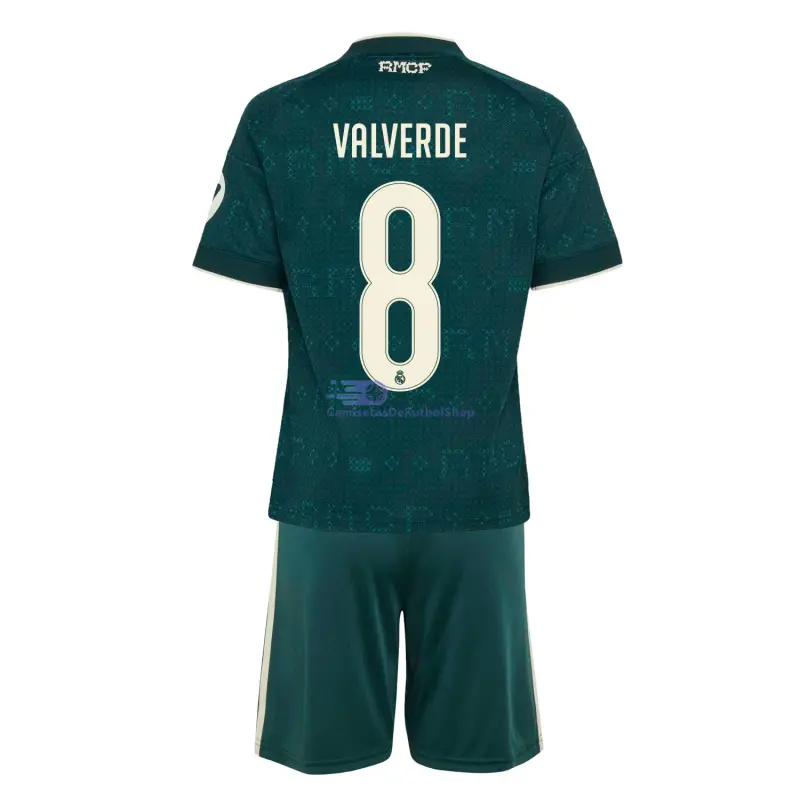 Camiseta VALVERDE 8 Real Madrid 2026/2027 2ª Equipación Verde Oscuro Niño Kit con Parche HP