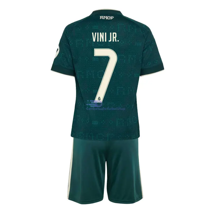 Camiseta VINI JR. 7 Real Madrid 2026/2027 2ª Equipación Verde Oscuro Niño Kit con Parche HP