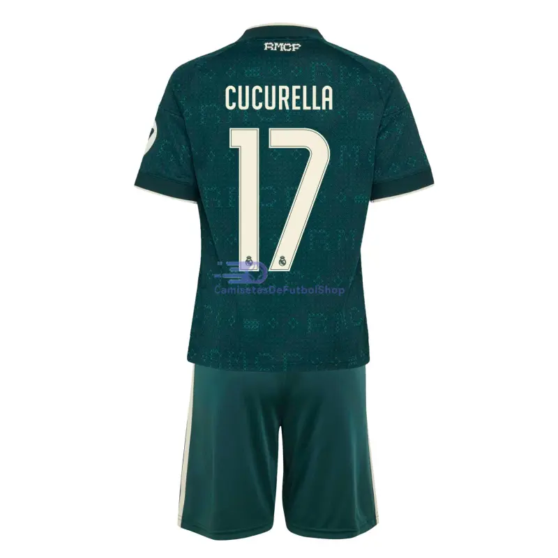 Camiseta CUCURELLA 17 Real Madrid 2026/2027 2ª Equipación Verde Oscuro Niño Kit con Parche HP