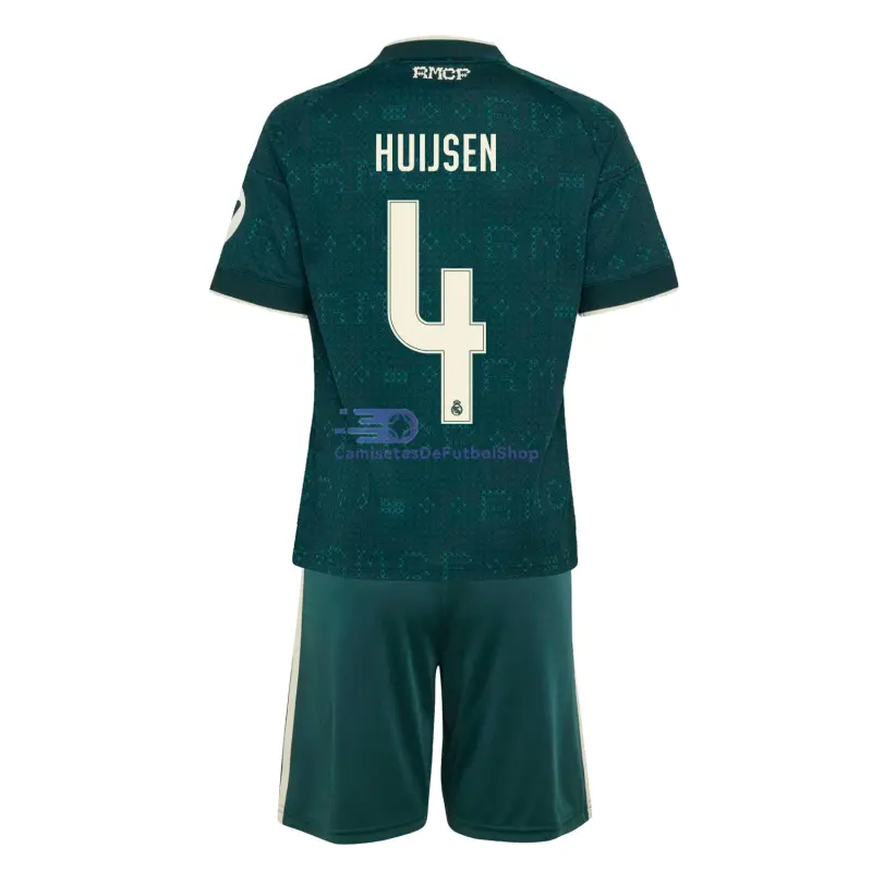 Camiseta HUIJSEN 4 Real Madrid 2026/2027 2ª Equipación Verde Oscuro Niño Kit con Parche HP