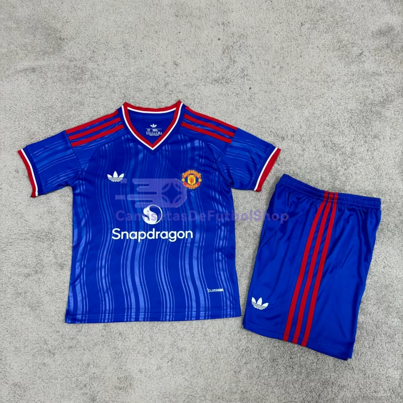 Camiseta Manchester United 2026/2027 2ª Equipación Azul Niño Kit
