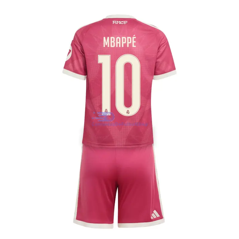 Camiseta MBAPPÉ 10 Real Madrid 2026/2027 3ª Equipación Rosa Niño Kit con Parche HP