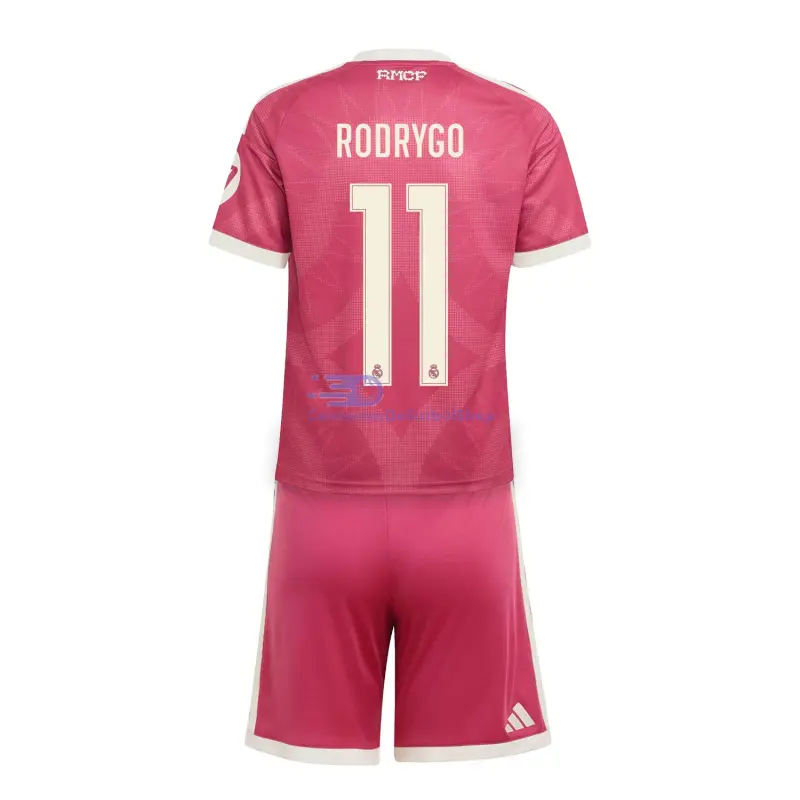 Camiseta RODRYGO 11 Real Madrid 2026/2027 3ª Equipación Rosa Niño Kit con Parche HP