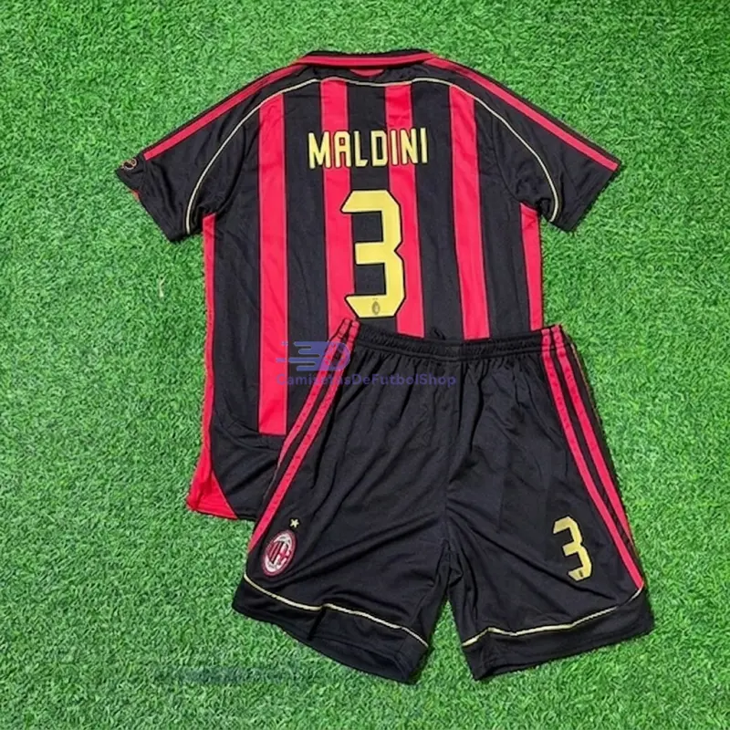 Camiseta MALDINI 3 AC Milan 2006/07 1ª Equipación Retro Niño Kit Rojo/Negro