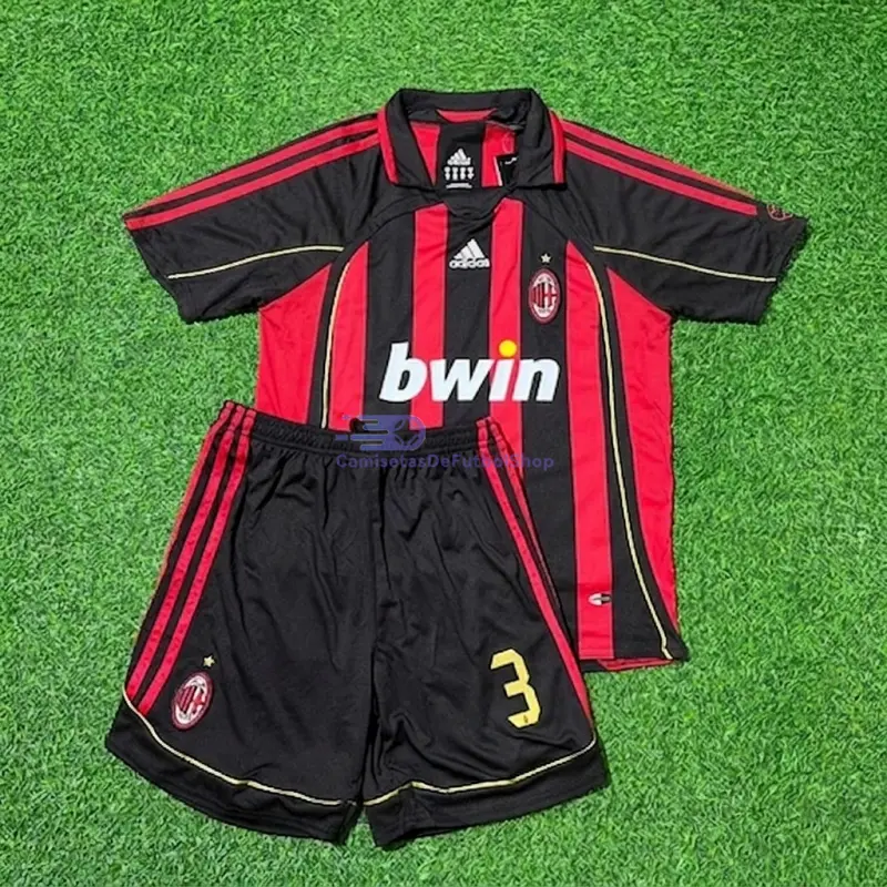 Camiseta MALDINI 3 AC Milan 2006/07 1ª Equipación Retro Niño Kit Rojo/Negro
