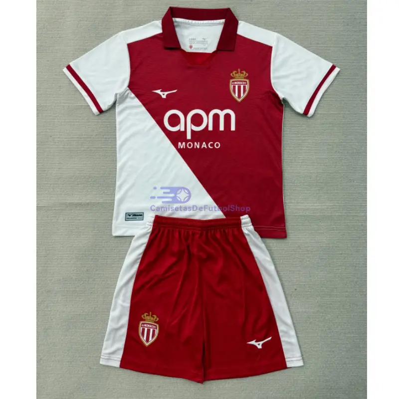 Camiseta Monaco 2026/2027 1ª Equipación Rojo/Blanco Niño Kit