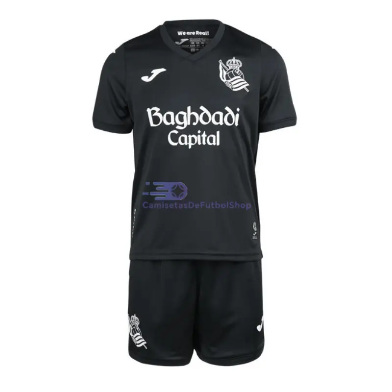 Camiseta Real Sociedad 2026/2027 2ª Equipación Negro Niño Kit con Parche La Liga