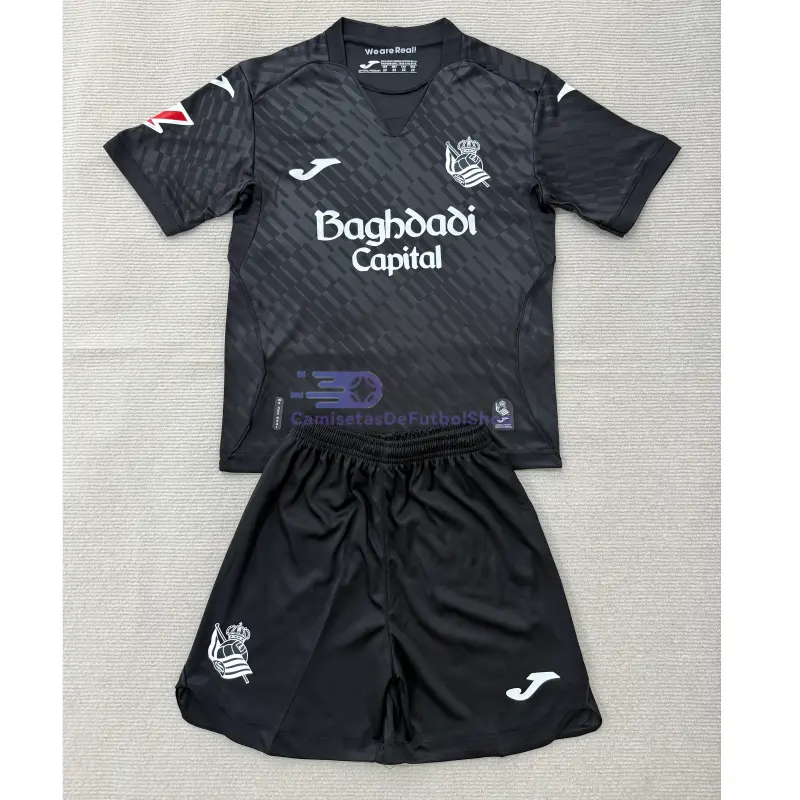 Camiseta Real Sociedad 2026/2027 2ª Equipación Negro Niño Kit con Parche La Liga