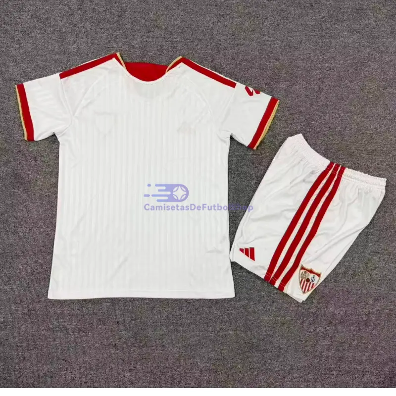 Camiseta Sevilla FC 2026/2027 1ª Equipación Blanco Niño Kit con Parche La Liga