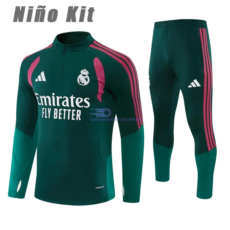 Sudadera De Entrenamiento Real Madrid 2026/2027 Niño Kit Verde Oscuro/Rosa