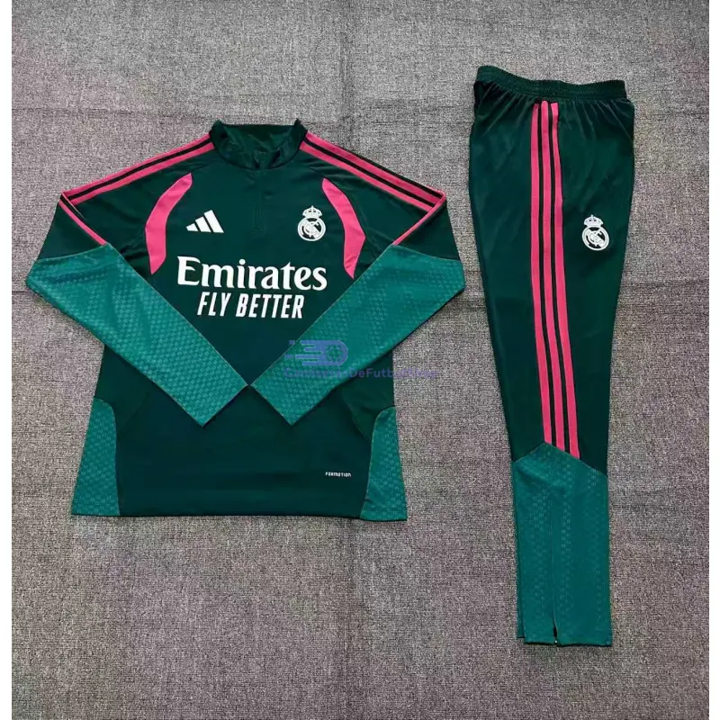 Sudadera De Entrenamiento Real Madrid 2026/2027 Niño Kit Verde Oscuro/Rosa