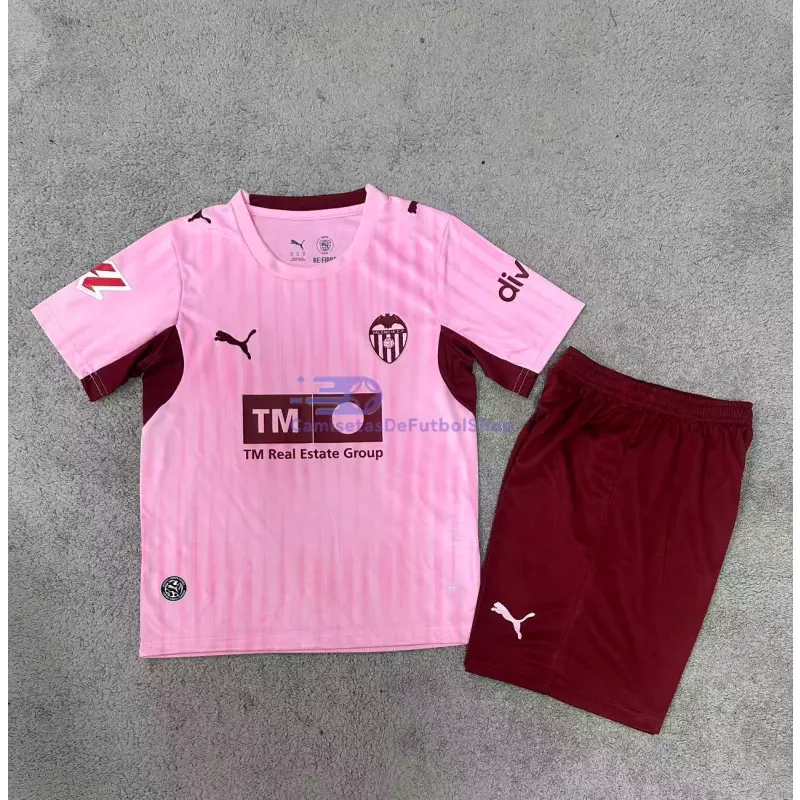 Camiseta Valencia 2026/2027 3ª Equipación Rosa Niño Kit con Parche La Liga