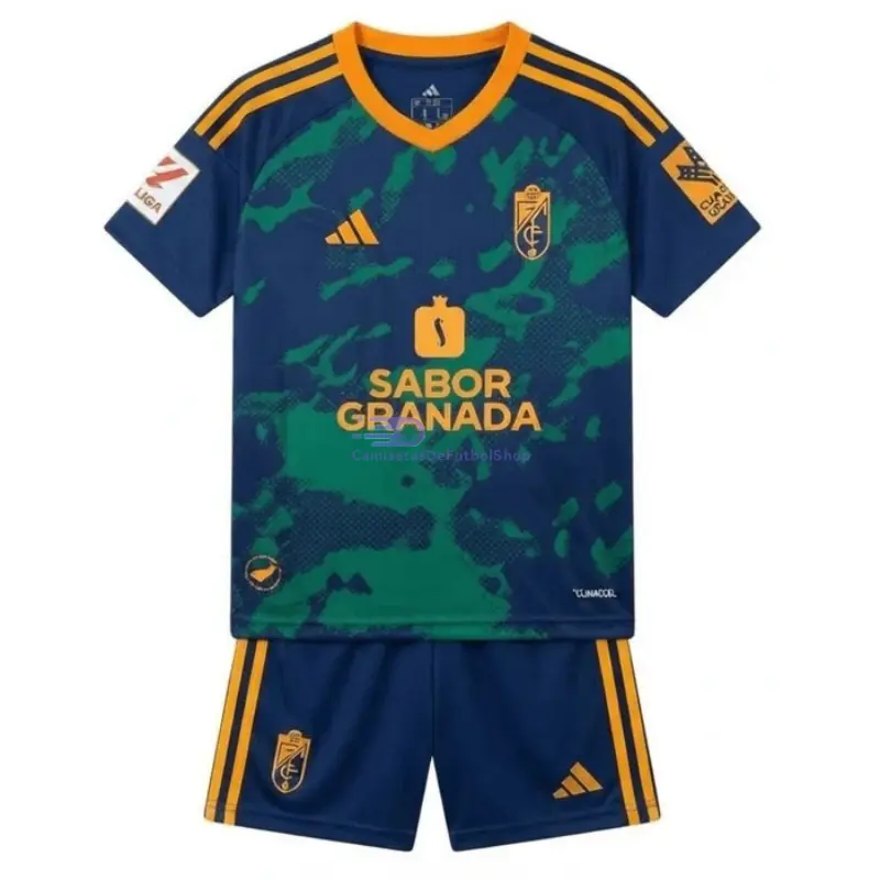 Camiseta Granada 2026/2027 2ª Equipación Azul/Verde Niño Kit con Parche La Liga