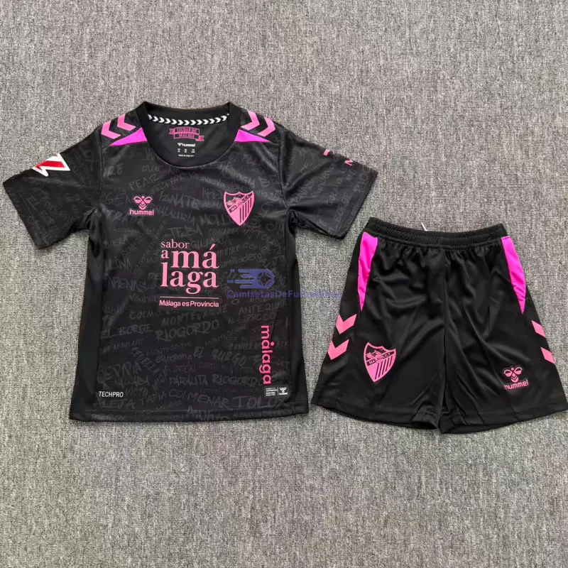 Camiseta Málaga CF 2026/2027 3ª Equipación Negro Niño Kit con Parche La Liga