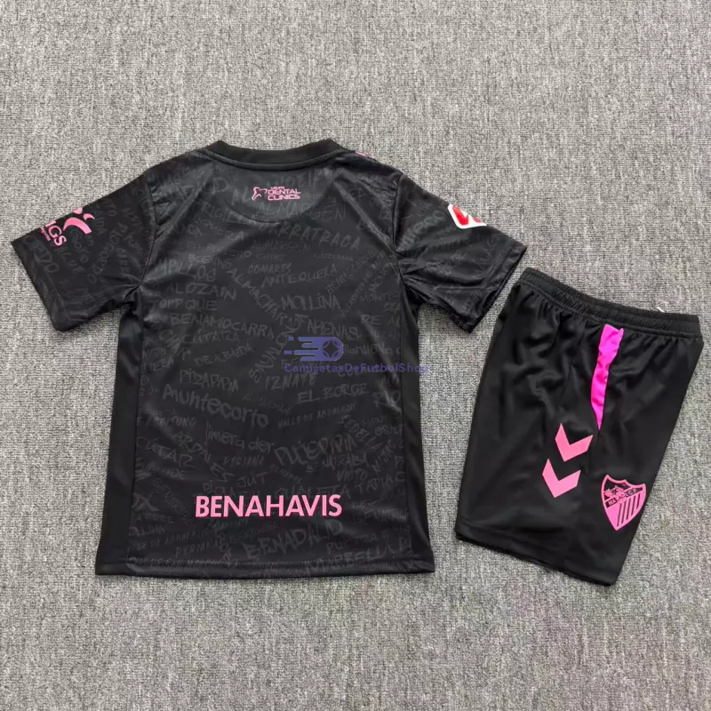 Camiseta Málaga CF 2026/2027 3ª Equipación Negro Niño Kit con Parche La Liga