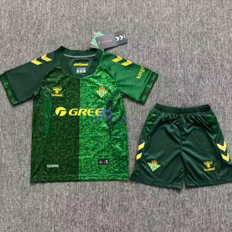 Camiseta Real Betis 2026/2027 2ª Equipación Verde Niño Kit con Publicidad de UCL