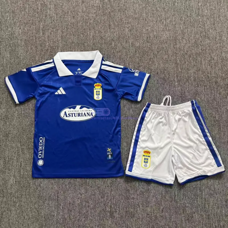 Camiseta Real Oviedo 2026/2027 1ª Equipación Azul Niño Kit con Parche La Liga