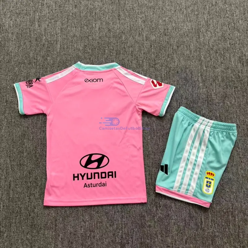 Camiseta Real Oviedo 2026/2027 2ª Equipación Rosa Niño Kit con Parche La Liga
