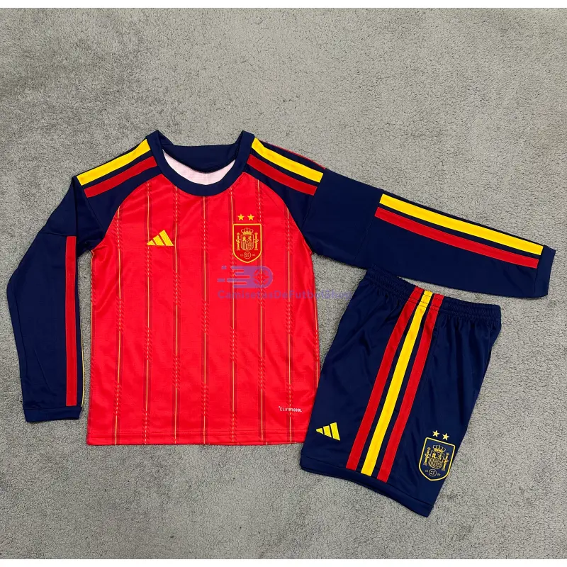 Camiseta España 2026 1ª Equipación Mundial ML Rojo/Azul Niño Kit 2 Estrellas