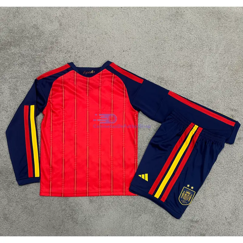 Camiseta España 2026 1ª Equipación Mundial ML Rojo/Azul Niño Kit 2 Estrellas