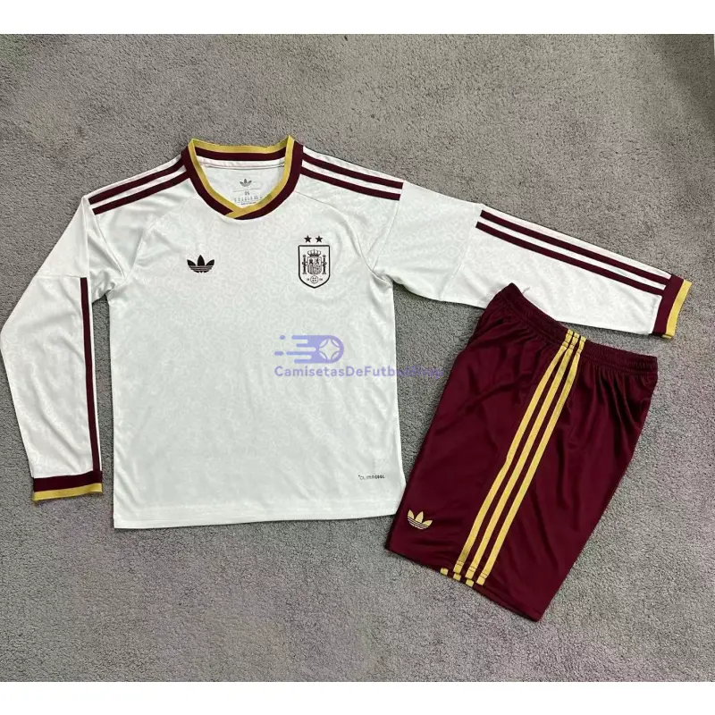 Camiseta España 2026 2ª Equipación Mundial ML Blanco Niño Kit 2 Estrellas