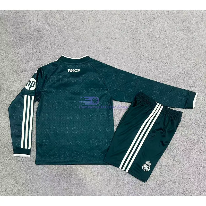 Camiseta Real Madrid 2026/2027 2ª Equipación ML Verde Oscuro Niño Kit con Parche HP