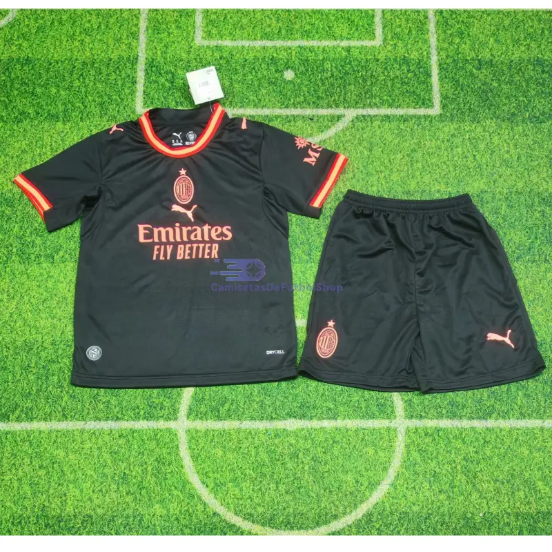 Camiseta AC Milan 2026/2027 3ª Equipación Negro Niño Kit