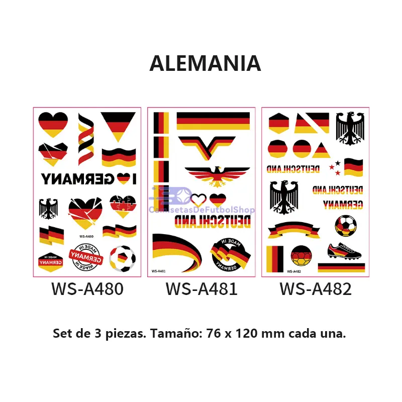 Set de 3 tatuajes temporales del Mundial 2026 de banderas