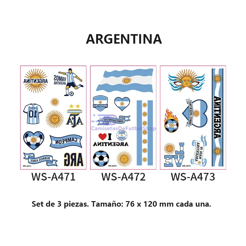 Set de 3 tatuajes temporales del Mundial 2026 de banderas