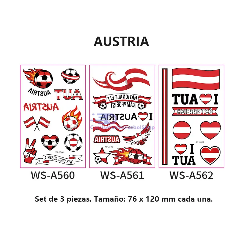 Set de 3 tatuajes temporales del Mundial 2026 de banderas