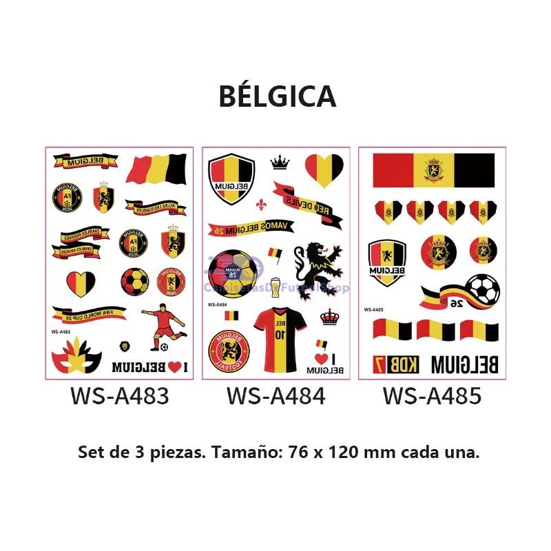Set de 3 tatuajes temporales del Mundial 2026 de banderas