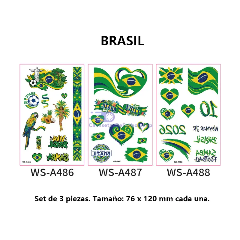Set de 3 tatuajes temporales del Mundial 2026 de banderas