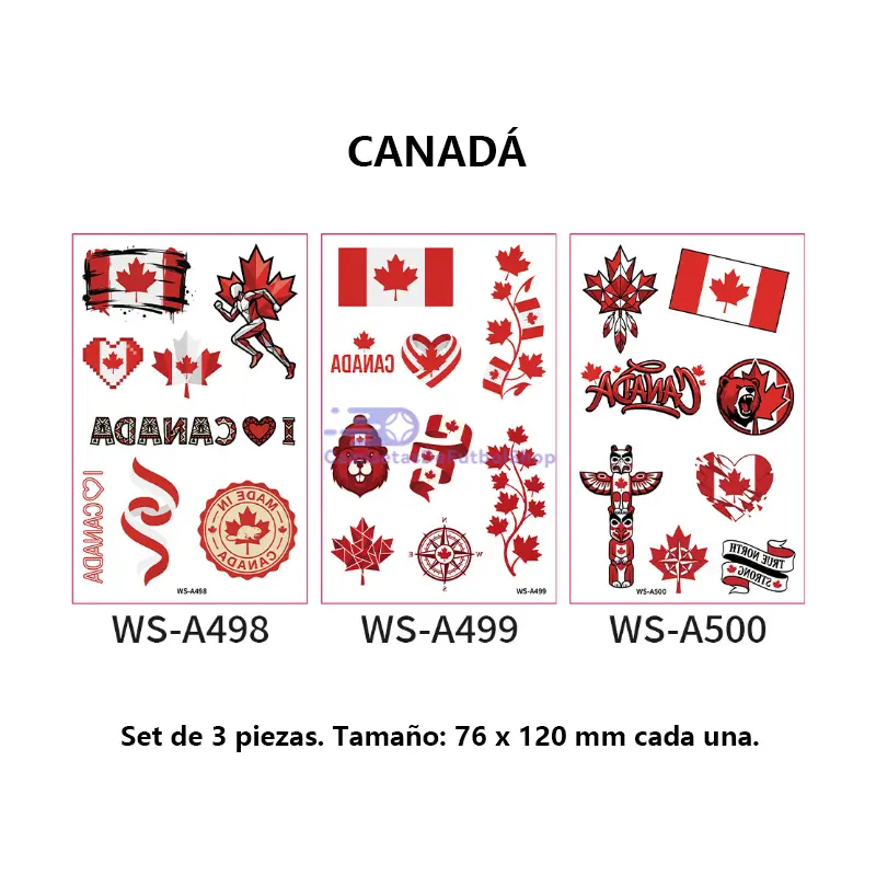Set de 3 tatuajes temporales del Mundial 2026 de banderas