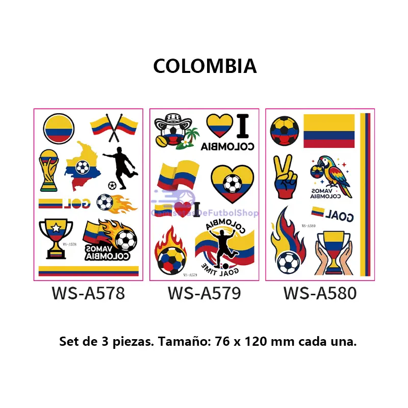 Set de 3 tatuajes temporales del Mundial 2026 de banderas