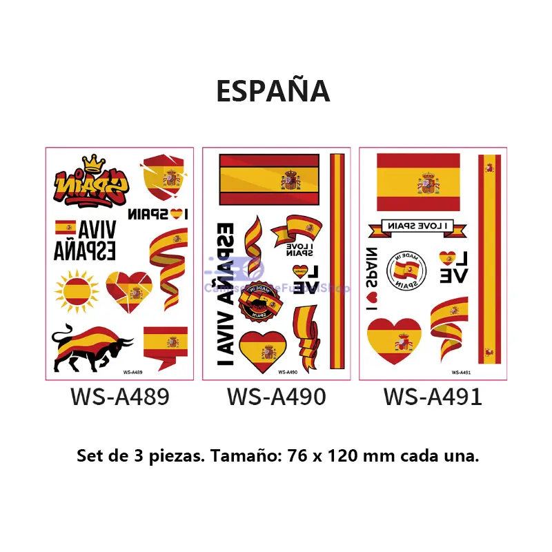 Set de 3 tatuajes temporales del Mundial 2026 de banderas