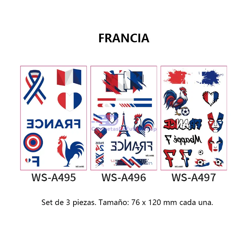 Set de 3 tatuajes temporales del Mundial 2026 de banderas