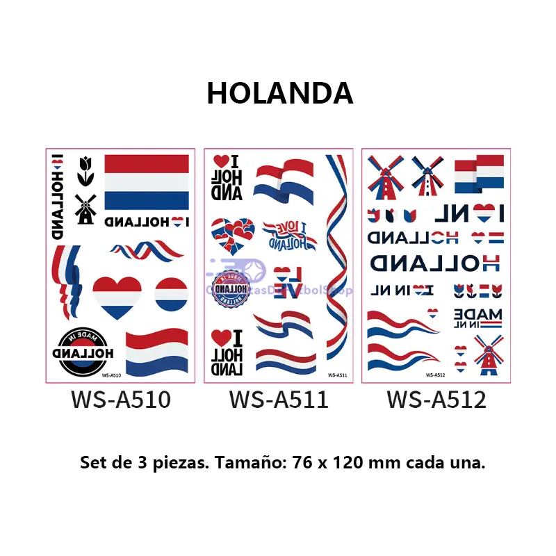 Set de 3 tatuajes temporales del Mundial 2026 de banderas