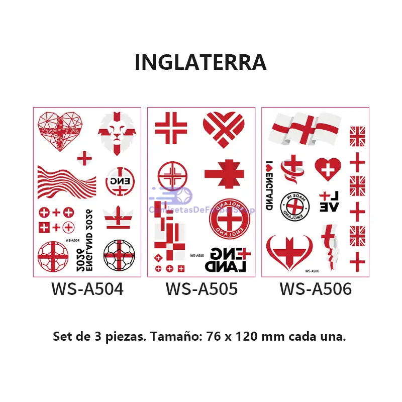Set de 3 tatuajes temporales del Mundial 2026 de banderas