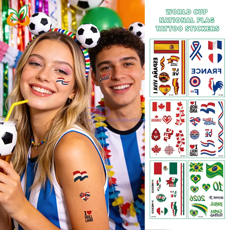 Set de 3 tatuajes temporales del Mundial 2026 de banderas