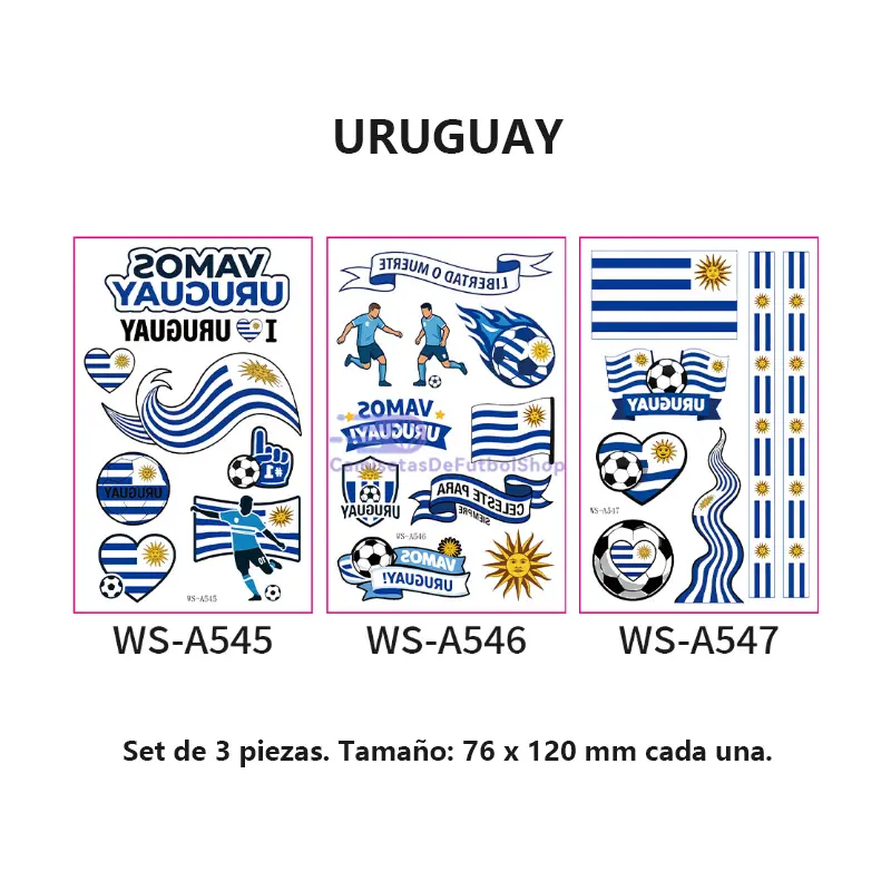 Set de 3 tatuajes temporales del Mundial 2026 de banderas