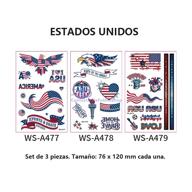 Set de 3 tatuajes temporales del Mundial 2026 de banderas