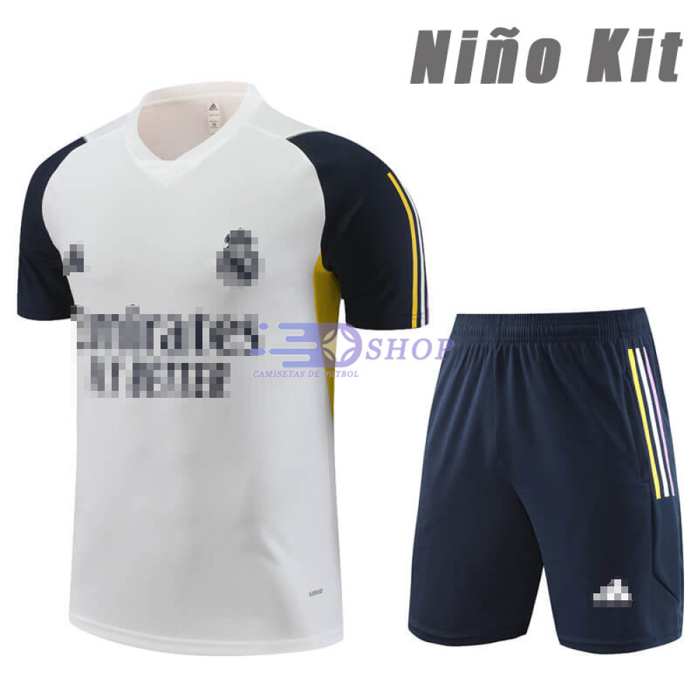 Camiseta de Entrenamiento Real Madrid Blanco/Azul Marino 2023/2024 Niño Kit