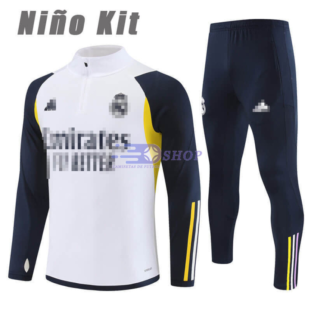 Sudadera de Entrenamiento Real Madrid Blanco/Negro 2023/2024 Niño Kit