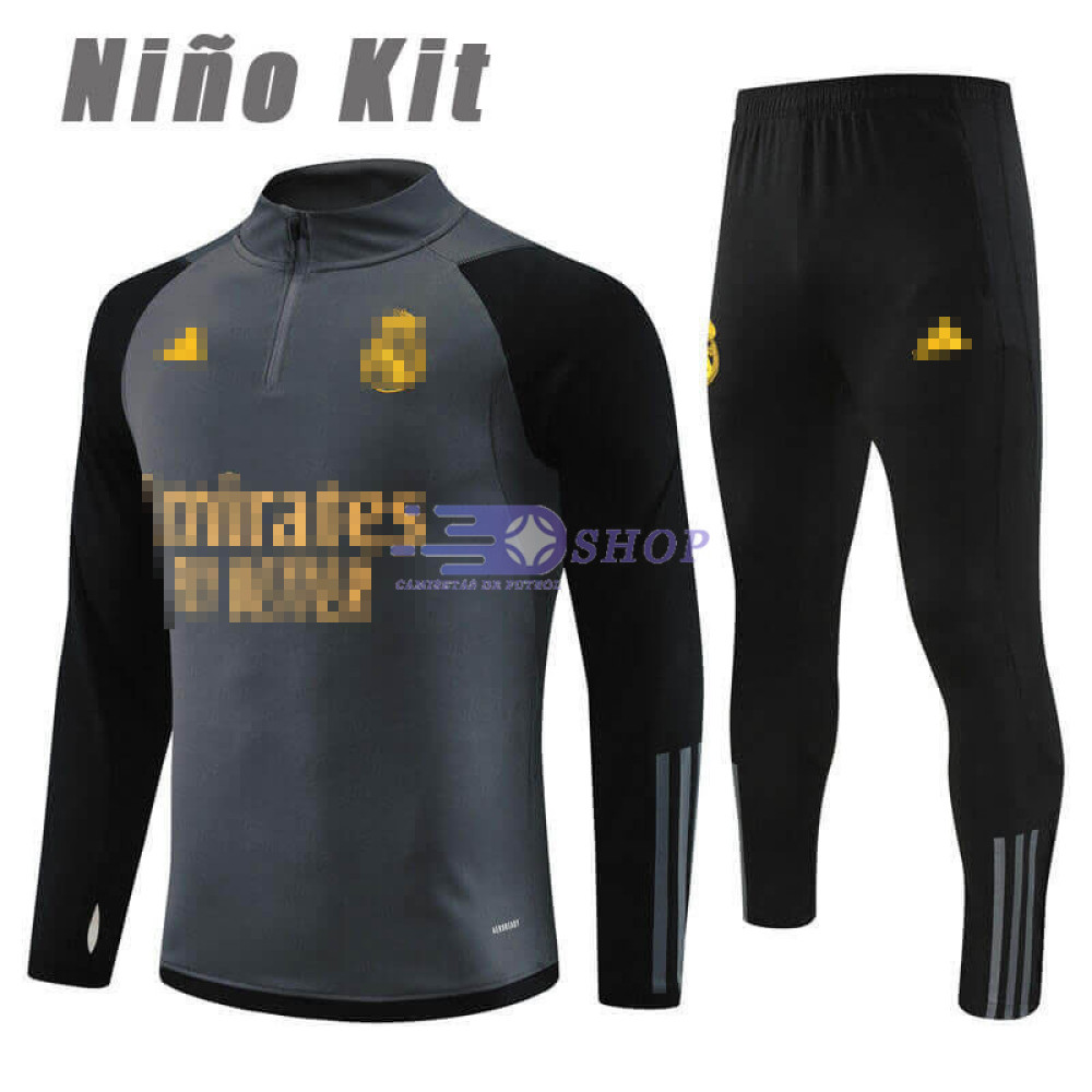 Sudadera de Entrenamiento Real Madrid Gris Oscuro 2023/2024 Niño Kit